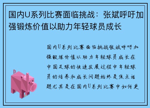 国内U系列比赛面临挑战：张斌呼吁加强锻炼价值以助力年轻球员成长