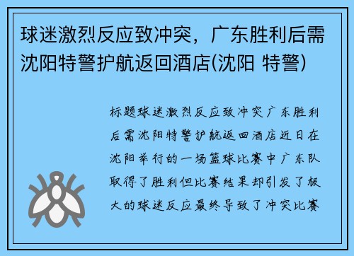 球迷激烈反应致冲突，广东胜利后需沈阳特警护航返回酒店(沈阳 特警)