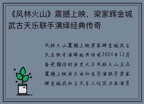 《风林火山》震撼上映，梁家辉金城武古天乐联手演绎经典传奇