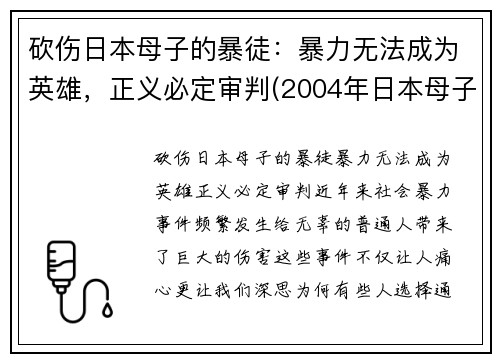 砍伤日本母子的暴徒：暴力无法成为英雄，正义必定审判(2004年日本母子被杀)
